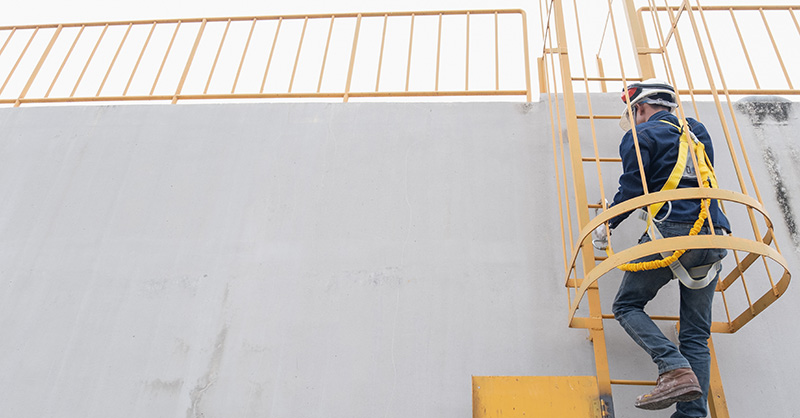 Fixed Ladder Construction Worker on Fixed Ladder