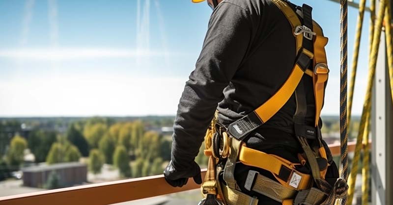 Man using fall prevention equipment Man using fall prevention equipment