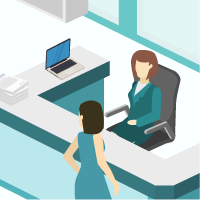 A patient meeting with the front desk