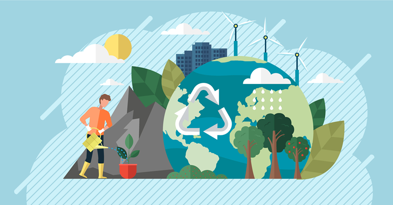 Climate recycling and renewable energy graphic