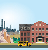 school with rubble