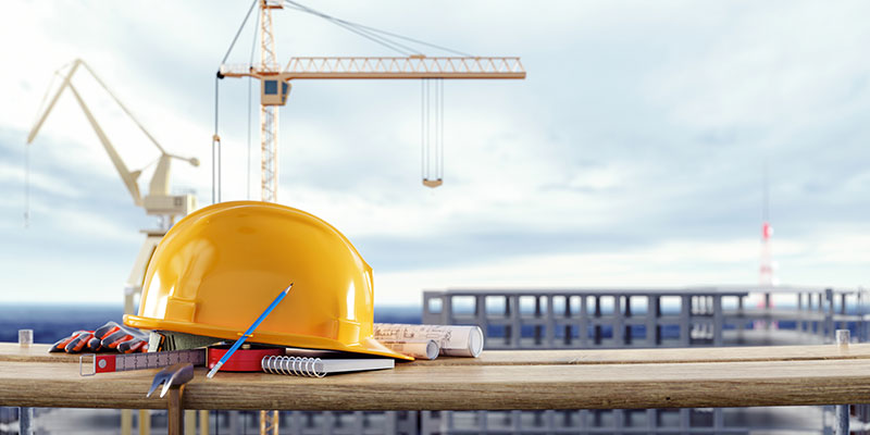 construction site with a safety helmet