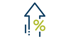 Loss increase Up arrow with percent sign icon