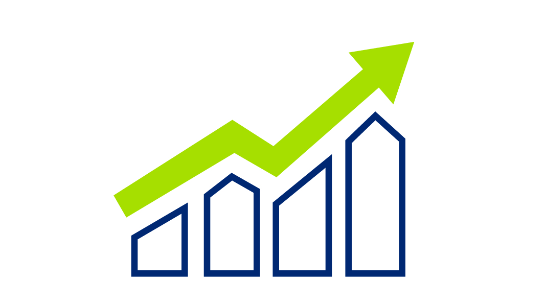 Market expanding Bar graph with up arrow