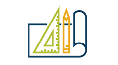 Blueprint contracting sector Drafting tools with paper icon