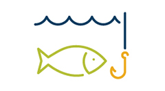 Fishing Charter Fish with fishing hook in water icon