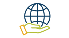 International exposure Hand with world icon