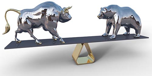 A bull and a bear on a scale.