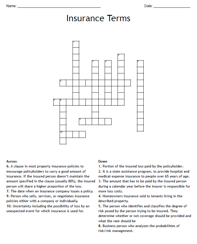 insurance crossword insurance crossword